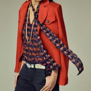 CAbi Bonus Blouse Sheer Multicolor Print Top Med